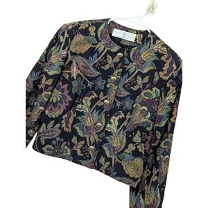 NWOT! DONCASTER! FLORAL ON BLACK TAPESTRY STYLE JACKET, BLAZER! SZ 12